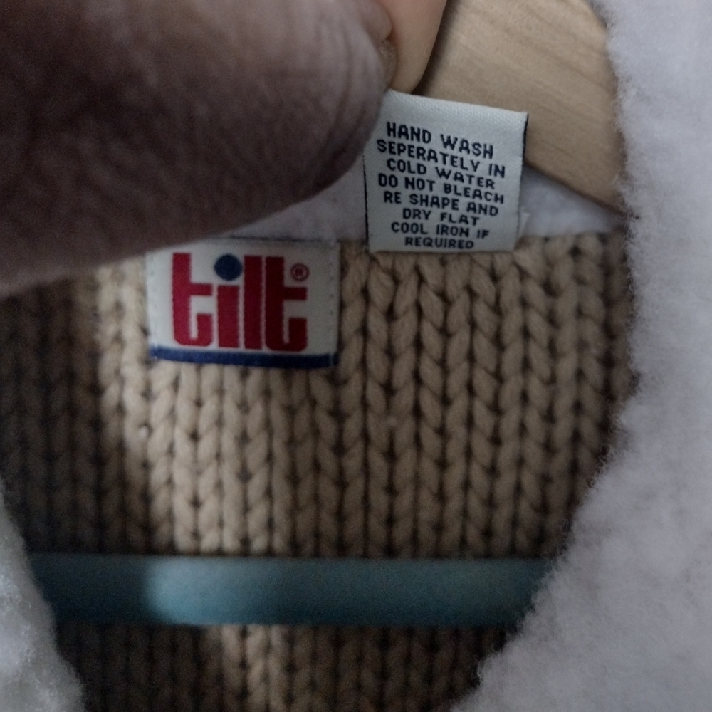 Tilt Vintage Y2K Beige Knit Jacket with White Sherpa Trim Soft Girl/Coquette - Picture 4 of 8
